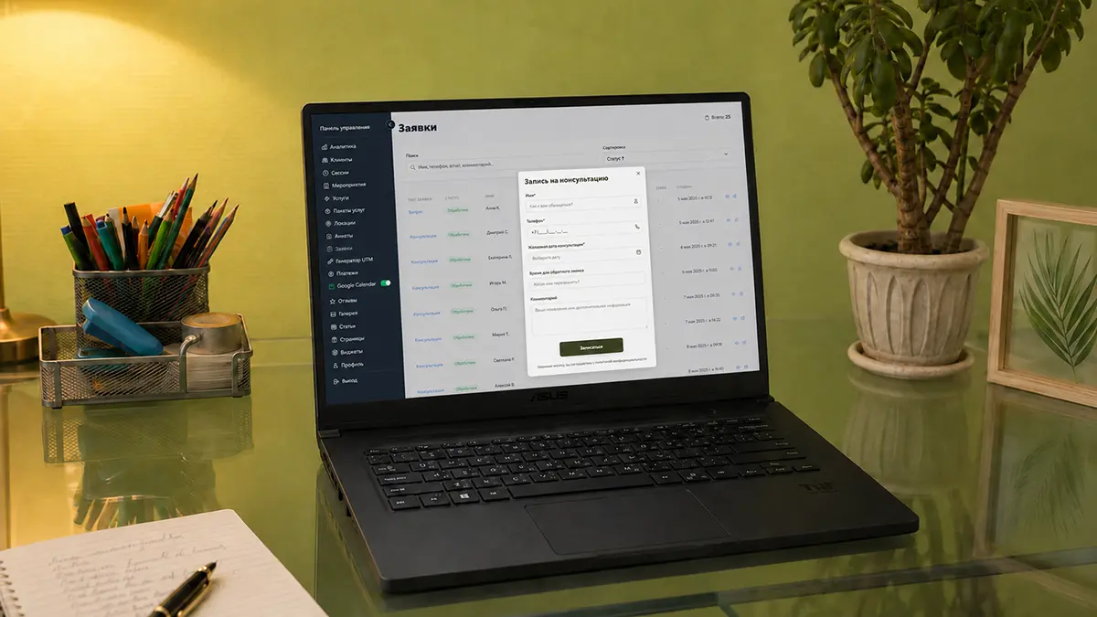 Схема перехода от сайта к CRM и внутренним процессам